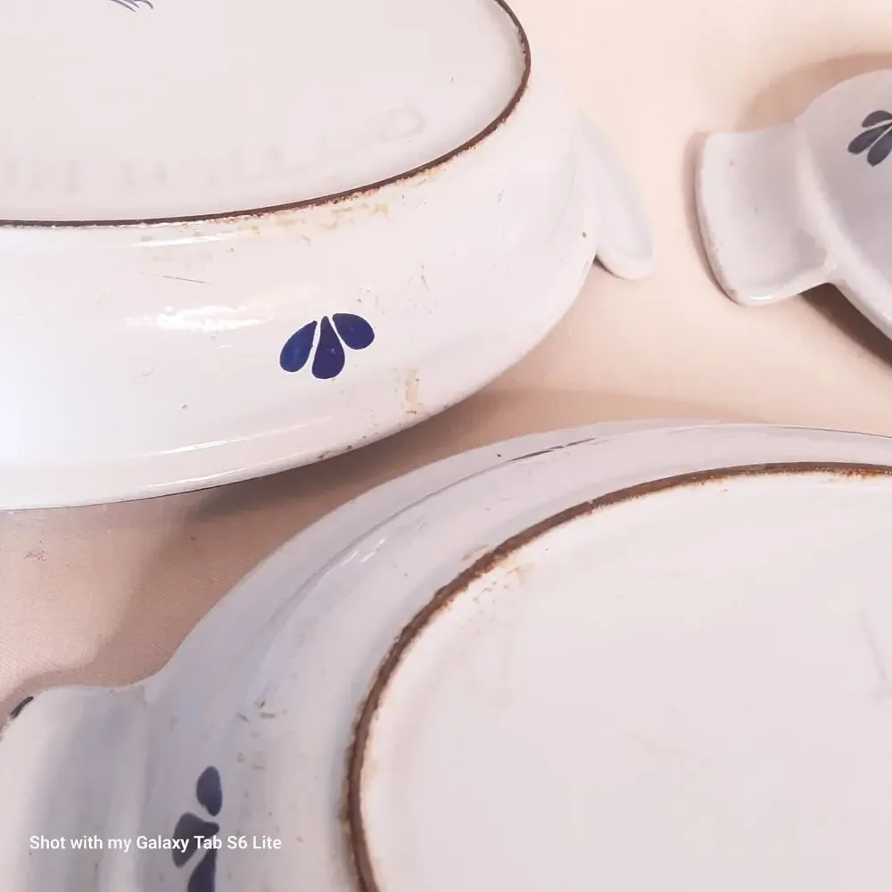 💎Vintage Holland Casserole Dishes Set Of Three Blue Enamel Cast Iron